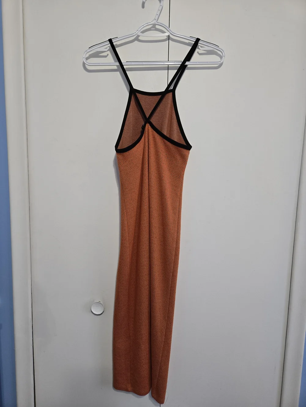ZARA Bodycon Maxi Dress XS Orange Black Strappy Back Sleeveless Stretch Knit‎